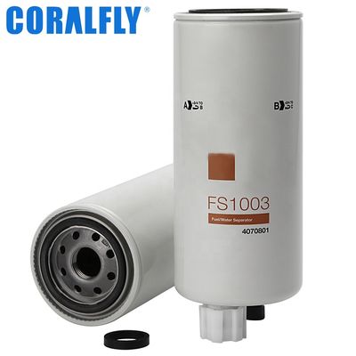 Fleetguard Cummins Engines FS1003 فلتر فاصل المياه بالوقود تدور مع منفذ مستشعر الصرف ومستشعر قابل لإعادة الاستخدام
